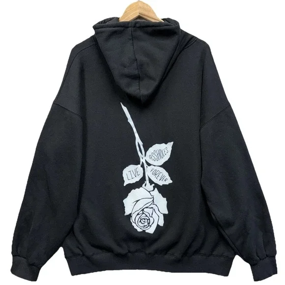 A**holes Live Forever Linda Finegold Rose Hoodie Size Xl Black White Sweatshirt - Picture 2 of 12